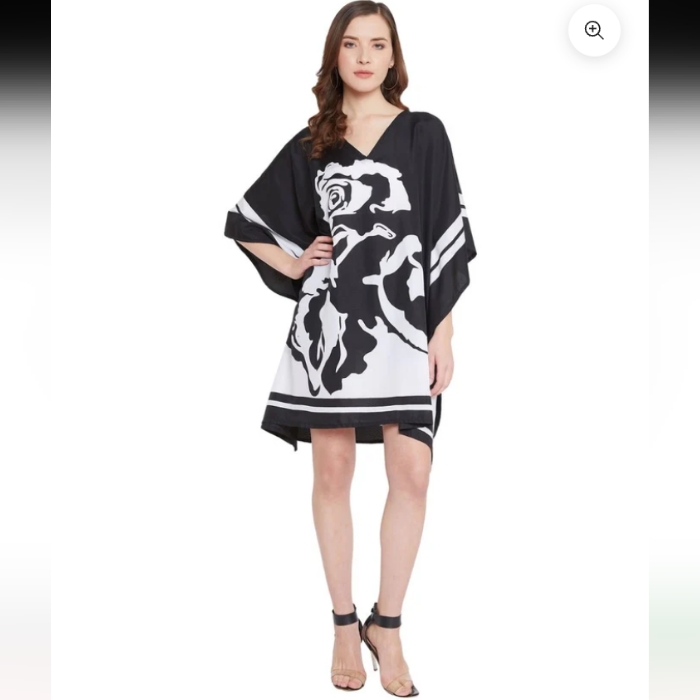 Floral Printed Black Polyester Tunic Top Size One Size Fits All